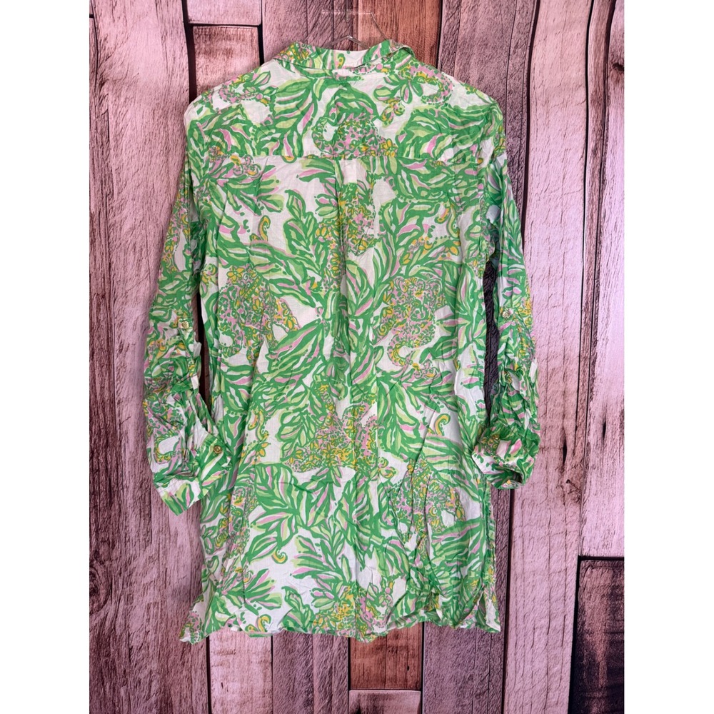 Lilly Pulitzer Jupiter Island Tunic Cover Up Tropical Resortwear Green Pink XL - Picture 2 of 9
